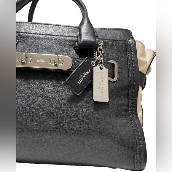 Coach Black And Beige Leather Satchel - Picture 2 of 14